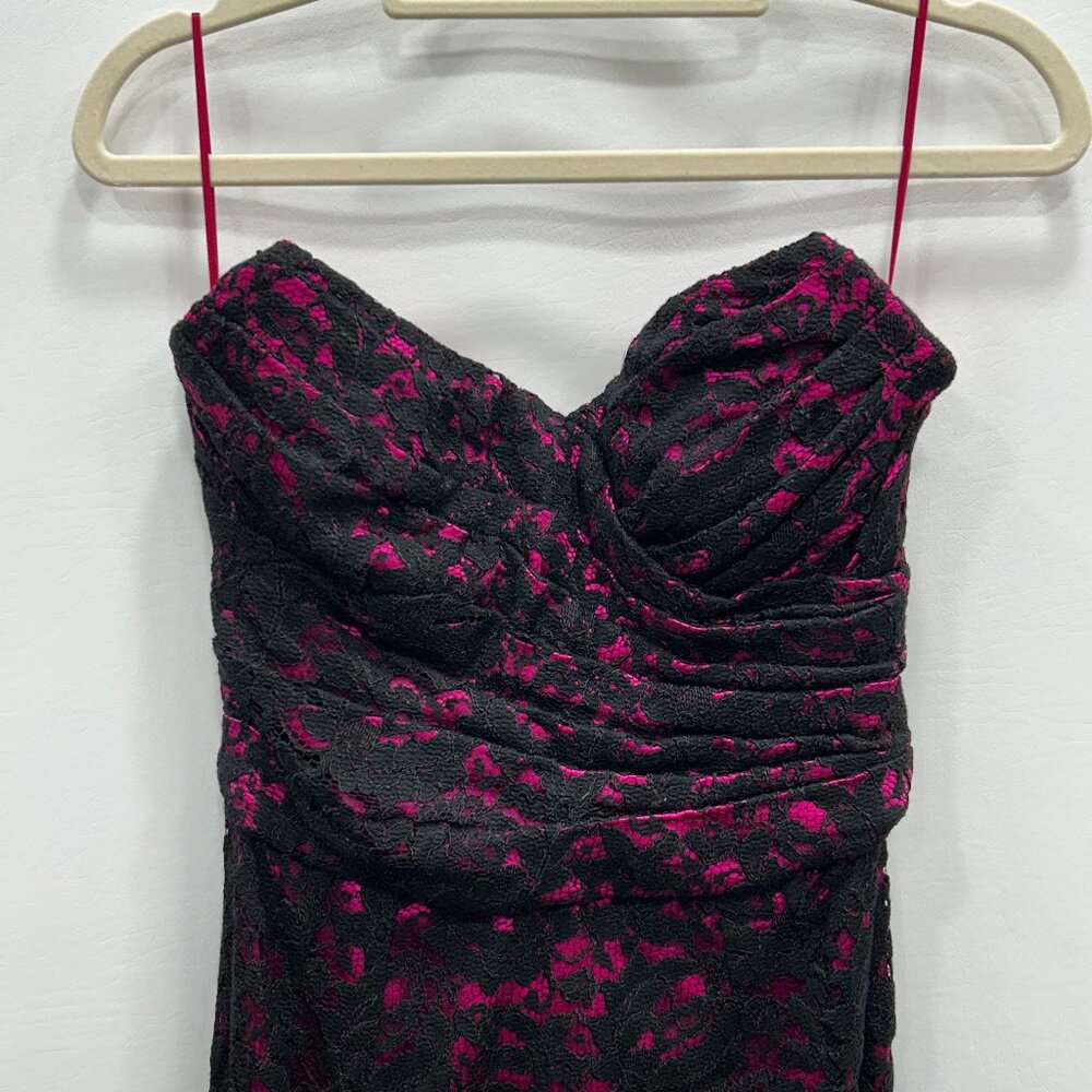 Dolce & Gabbana Black Magenta Lace‎ Ruched Sweetheart Neck Cocktail Dress Size 8 - Picture 2 of 14
